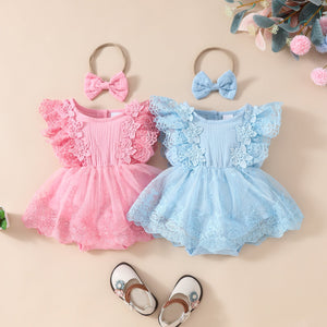 Summer Baby Girl Sleeveless Lace Romper Floral Mesh Dress