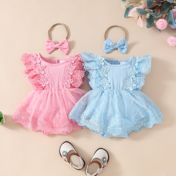 Summer Baby Girl Sleeveless Lace Romper Floral Mesh Dress
