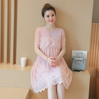Embrace Elegance with Our Summer Maternity Lace Crochet Floral Long Dress