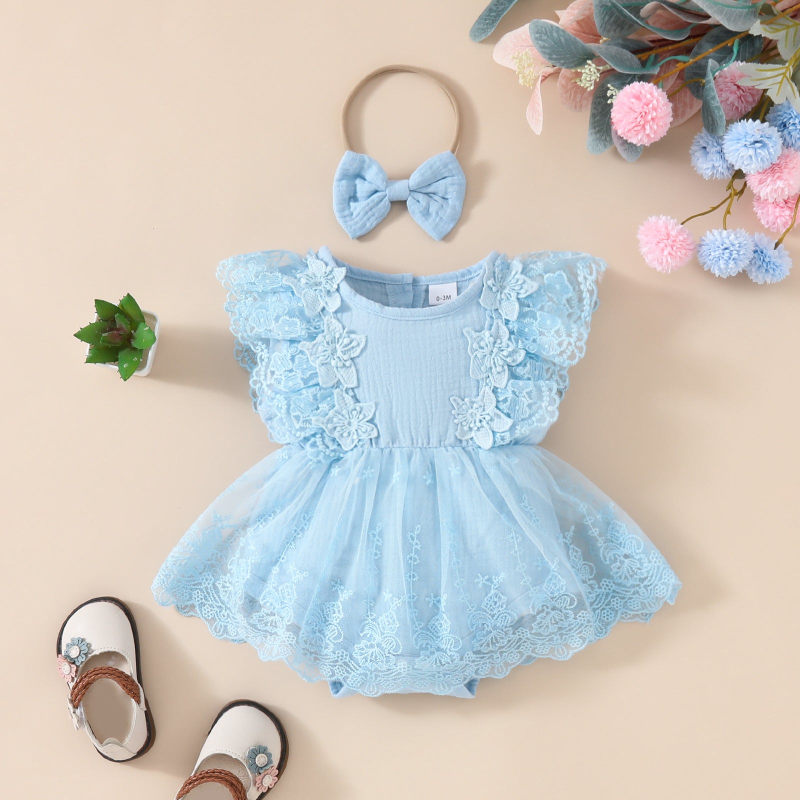 Summer Baby Girl Sleeveless Lace Romper Floral Mesh Dress