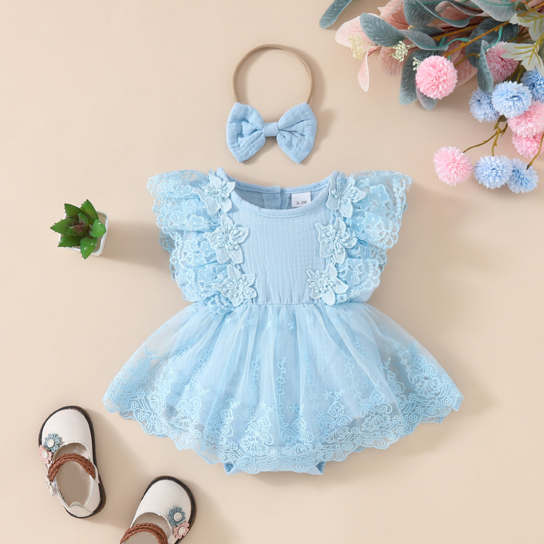 Summer Baby Girl Sleeveless Lace Romper Floral Mesh Dress