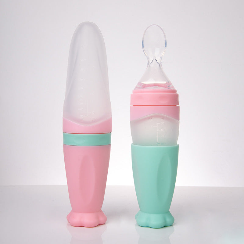 Baby Silicone Rice And Cereal Feeding Spoon With Bottle