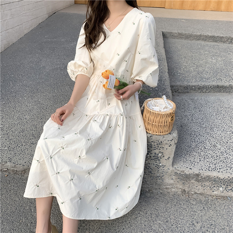Summer Maternity Lace Crochet Floral Long Dress