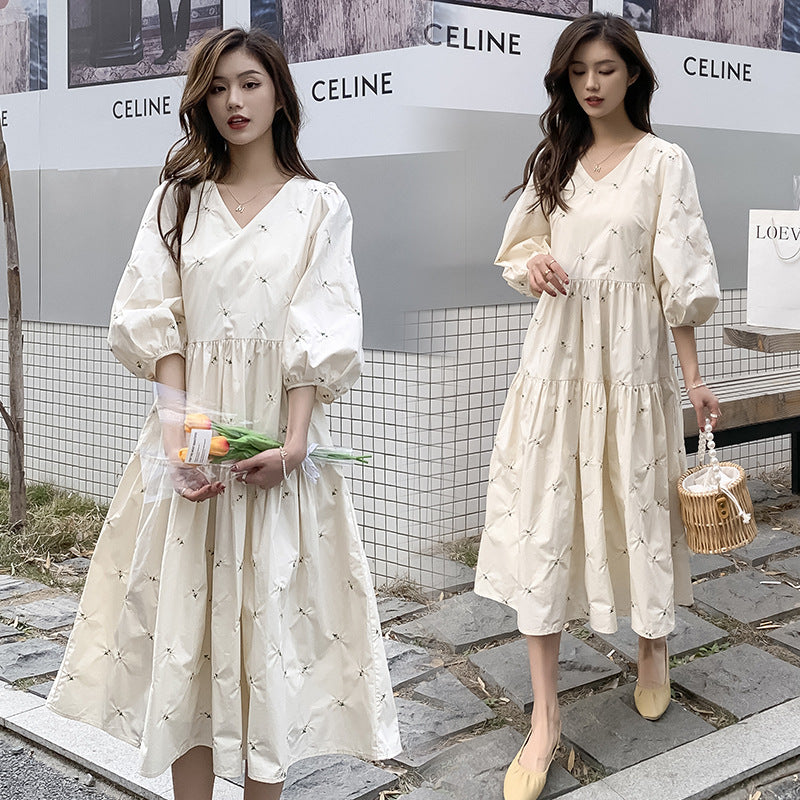 Summer Maternity Lace Crochet Floral Long Dress