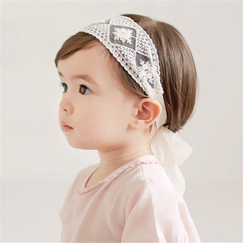 Baby Girls Lace Bow Headband Soft Floral Hair Accessory