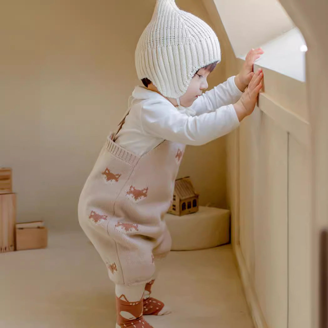 Fox Knitted Strap Baby Rompers Spring And Autumn Jumpsuit