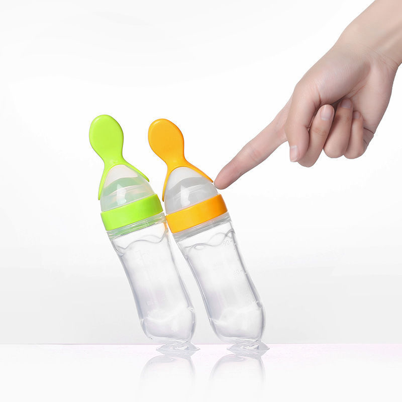 Baby Silicone Rice Paste Feeding Bottle With Squeeze Spoon