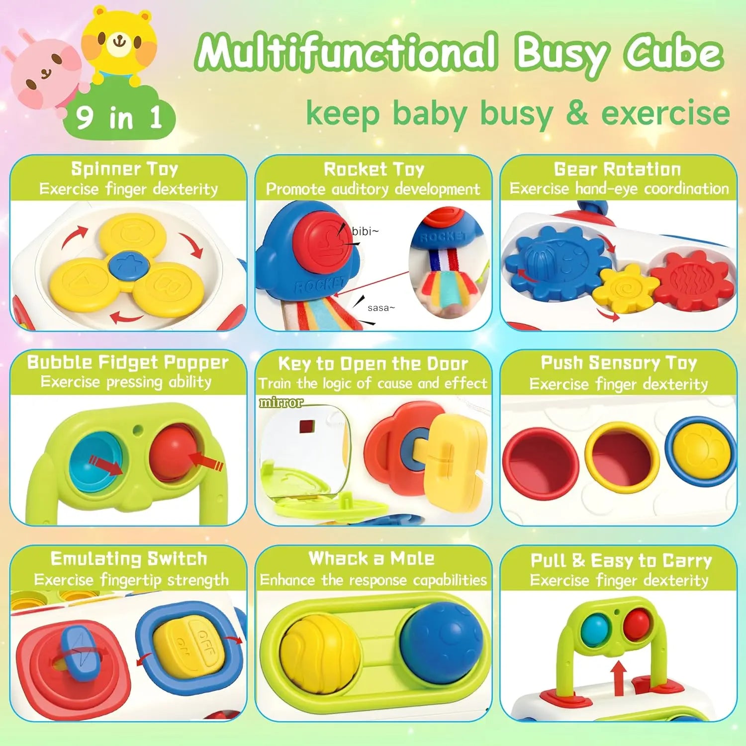 9-in-1 Montessori Busy Cube Sensory Learning Toy For Toddlers