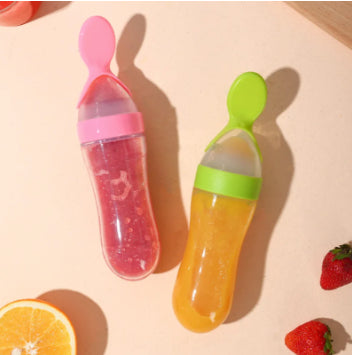 Baby Silicone Rice Paste Feeding Bottle With Squeeze Spoon