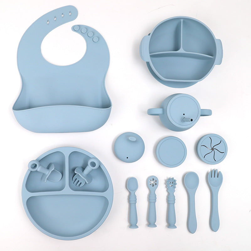 Silicone Baby Feeding Tableware Set With Bib Bowl Spoon Plate