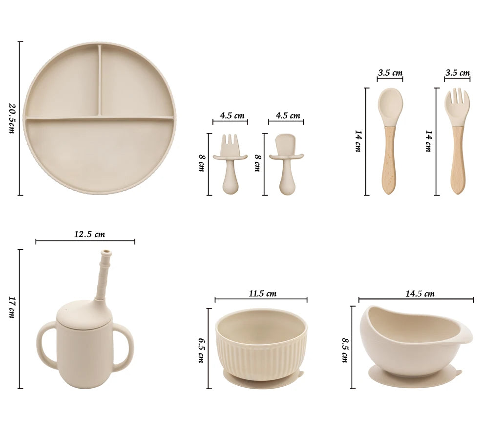 Baby Silicone Feeding Set Non-Slip Suction Plate Bowl Cup With Utensils