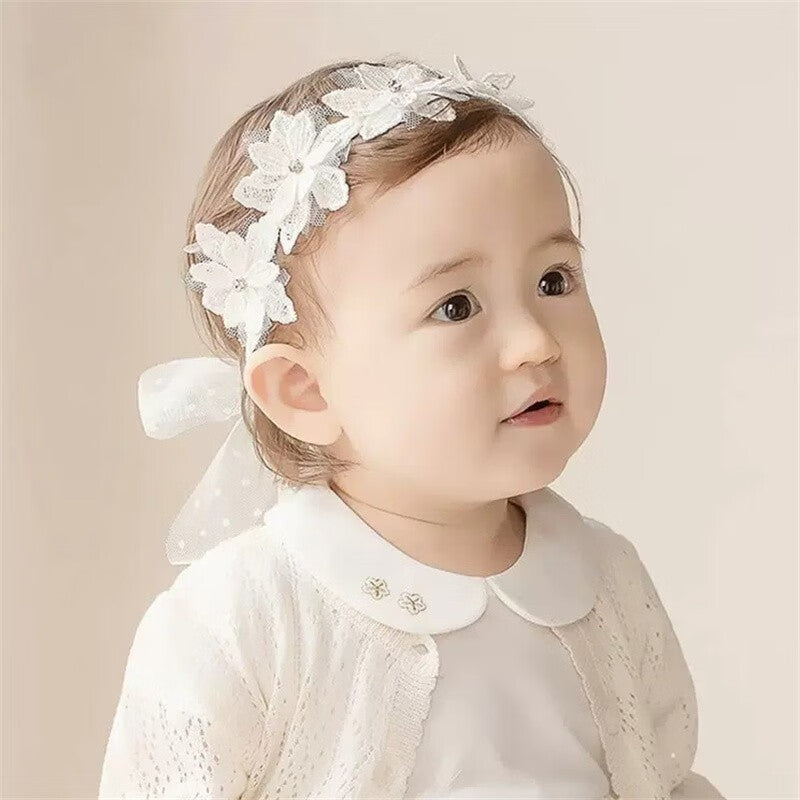 Baby Girls Lace Bow Headband Soft Floral Hair Accessory