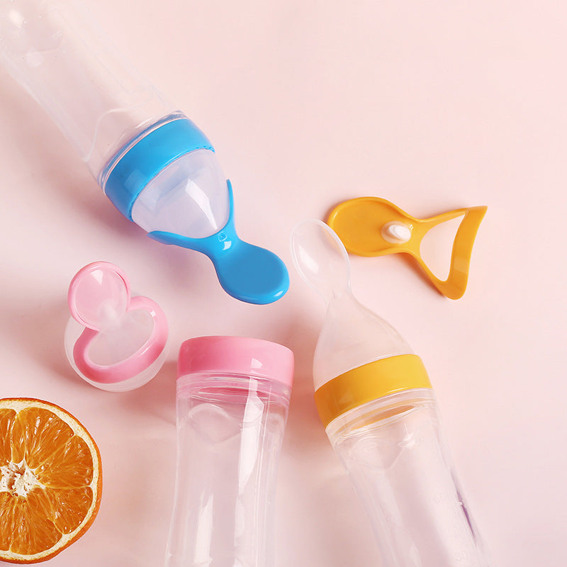 Baby Silicone Rice Paste Feeding Bottle With Squeeze Spoon